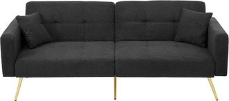 Urban Meuble Sof&aacute; convertible de 3 plazas en tela negra con patas doradas