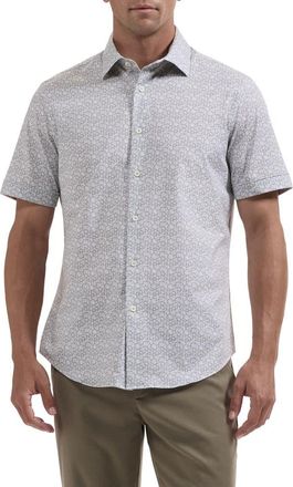Bugatchi Miles OoohCotton Floral Short Sleeve Button-Up Shirt in Avocado at Nordstrom, Size Xxx-Large