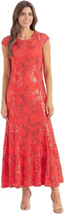 Klass Sequinned Lace Maxi Dress - RED/Coral - 14