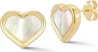 Ember Fine Jewelry Mother-of-Pearl Heart Stud Earrings in Gold at Nordstrom Rack