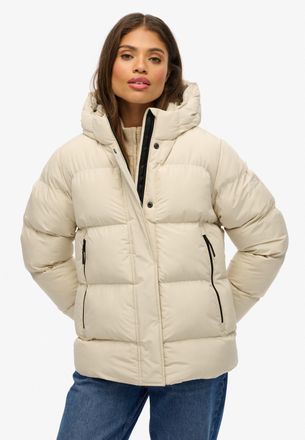 Superdry Steppjacke SUPERDRY HOODED 5 BAFFLE SPORTS PUFFER, Damen, Gr. XXL, oat bran, Web, Obermaterial: 100% Polyester, unifarben, relaxed fit, Jacken Steppja