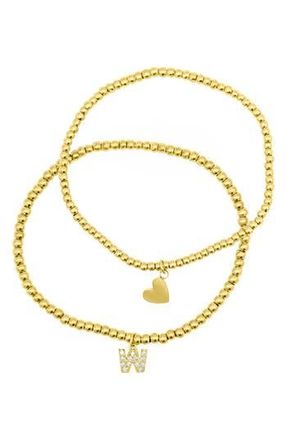 Adornia Initial & Heart 2-Pack Stretch Bracelets in Gold-W at Nordstrom Rack