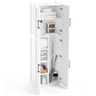 Yaheetech Homevive Armario De Almacenaje Alto Con 4 Puertas Estantes Ajustables Mueble De Almacenamiento Para Compartimento Para Aspiradora Blanco
