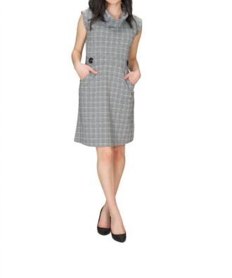 Papillon Plaid Short Sleeve Sweater Dress With Pockets In Grey