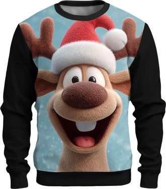 Generic Mens Ugly Christmas Jumper with 3D Santa Print Funny Knitted Xmas Sweater Long Sleeve Crew Neck Soft Knitted Winter Pullover for Holiday Parties and F