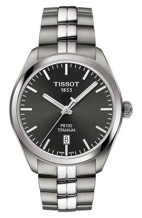 Tissot PR100 Titanium Bracelet Watch, 39mm in Anthracite at Nordstrom