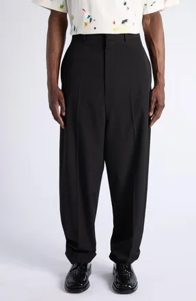 Bottega Veneta Black Wool Twill Wide Leg Trousers in 1010 Double Black at Nordstrom, Size 50