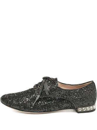 Miu Miu crystal-embellished lace-up shoes - Black