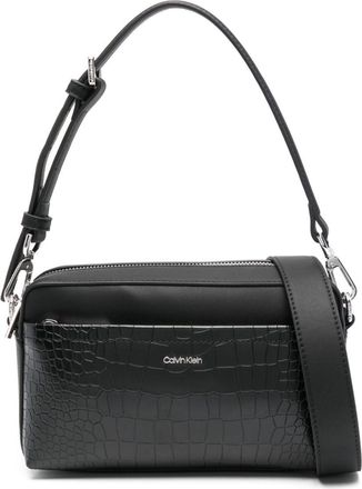 Calvin Klein embossed crocodile-effect logo plaque shoulder bag - women - Polyurethane/Recycled Polyester - OS - Black