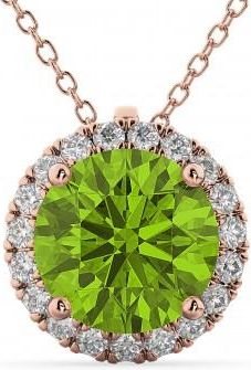 Allurez Halo Round Peridot & Diamond Pendant Necklace 14k Rose Gold (2.29ct)