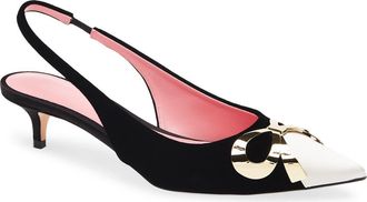 Giambattista Valli Bow Kitten Heel Slingback Pump in Black/Ivory/Gold 9901 at Nordstrom, Size 10.5Us