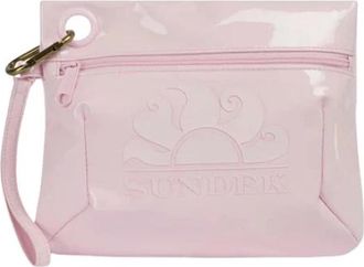 Sundek Tassen, Dames, Roze, ONE Size, Clutch tas van glanzende stof met logo