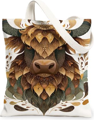 Generic Artistic Animal Canvas Tote Bags, Vintage Floral Design Reusable Grocery Bags, Lightweight Washable Shoulder Strap Canvas F, White, 13x15 Inch