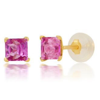 MAX + STONE 14k Yellow or White Gold 4mm Square Princess Cut Gemstone Stud Earrings