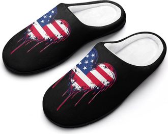 Generic Crying U.S. Heart Flag Fashion Cotton Slippers for Women Memory Foam House Slippers Non-Slip House Bedroom Shoes
