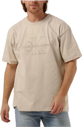 Calvin Klein Tops, Heren, Beige, S, Katoen, Monologo Washed T-shirt