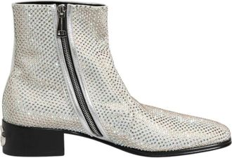 Dolce & Gabbana Kristal Logo Hak Enkellaarzen - Heren - Enkellaarsjes - Wit - 45 EU - Schoenen
