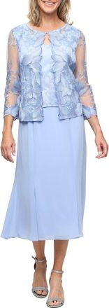 Alex Evenings Mock Jacket Midi Dress in Hydrangea at Nordstrom, Size 12