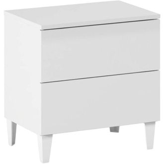 Dmora Comodino Armageddo, Comodino a 2 cassetti, Tavolino da notte, Com&ograve; basso per camera da letto, 50x34h49 cm, Bianco lucido