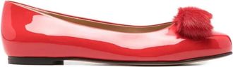 Ferragamo Varina Fur Ballerina - Dames - Ballerinas - Rood - 37 1/2 EU - Leer - Schoenen
