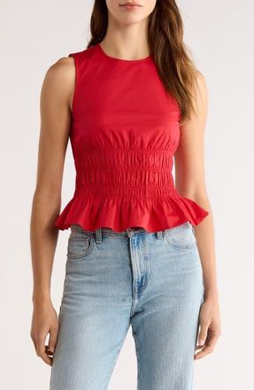 Staud Culver Smocked Sleeveless Top in Cherry at Nordstrom, Size X-Large
