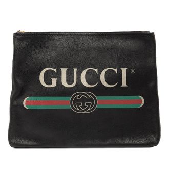 Gucci Tweedehands Medium Leren Logo Portfolio Clutch
