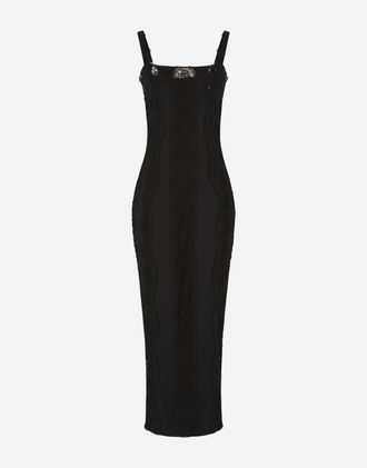 Dolce & Gabbana Jersey Calf-length Dress With Lace Inserts - Woman Dresses Black Viscose 40