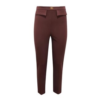 Elisabetta Franchi Slim-fit Trousers, female, Brown, Size: XL Pantalone Slim Wo Trousers