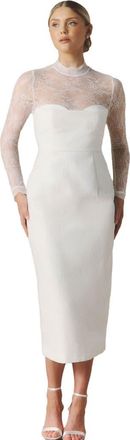 Six Stories Lace Sleeve Cup Detail Midi Dress in White at Nordstrom, Size 14