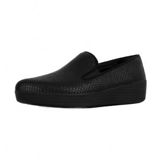 FitFlop Womens Superskate Embossed Leather Loafers In Black Snake