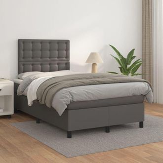 vidaXL Vidaxl - Cama Box Spring Con Colch&oacute;n Cuero Sint&eacute;tico Gris 120x200 Cm