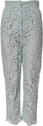 Dolce & Gabbana Bloemenkant Hoge Taille Broek - Dames - Slim Fit Broeken - Groen - S - Katoen - Broeken