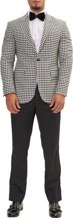 Ron Tomson Trim Fit Check Formal Jacket & Solid Pants Suit in Black White at Nordstrom Rack, Size 38 Us / 48 Eu