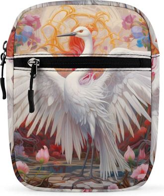 Generic White Crane Crossbody Bag Adjustable Satchel Cute Shoulder Bag Lightweight Sling Bags