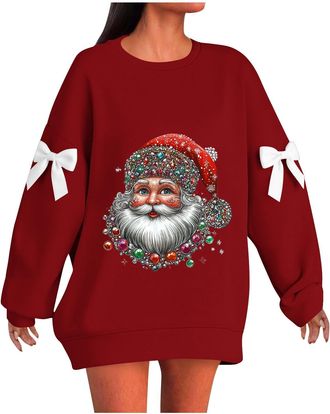 Generic Christmas Jumpers Women Oversized Funny Christmas Tree Printed Jumper Plus Size Novelty Xmas Sweatshirts Graphic Shirts Thicken Autumn Winter Casaul L