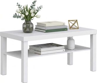 HOMCOM Homcom Mesa De Centro, Mesa De Caf&eacute; Para Sal&oacute;n Con Estante Abierto, Tablero Grueso, Para Sala De Estar, Comedor, Oficina, 90x45x44,5 Cm, Blanco