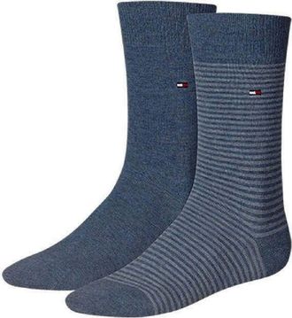 Tommy Hilfiger Classic Mens Socks - Mens Accessories - Tommy Hilfiger Mens Socks - Signature Embroidered Logo - 2 Pack - Blue