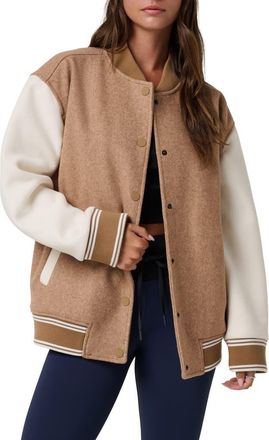Travis Mathew Clubside Varsity Bomber Jacket in Heather Chestnut Multi at Nordstrom, Size X-Large