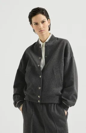 Brunello Cucinelli Techno cotton and cashmere interlock bomber jacket in Anthracite at Nordstrom, Size Xx-Small