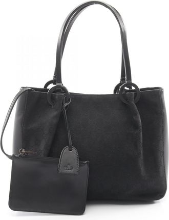 Gucci Black Gg Canvas Leather Handbag Tote Bag (Pre-Owned)