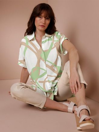 Cr&eacute;ation L Longbluse CREATION L PREMIUM, Damen, Gr. 36, ecru, beige, bedruckt, 100% Lyocell, bedruckt, gemustert, mehrfarbig, Blusen Longbluse