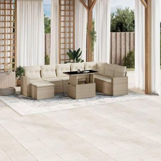 vidaXL Set De Sof&aacute;s De Jard&iacute;n 9 Pzas Con Cojines Rat&aacute;n Sint&eacute;tico Beige Vidaxl