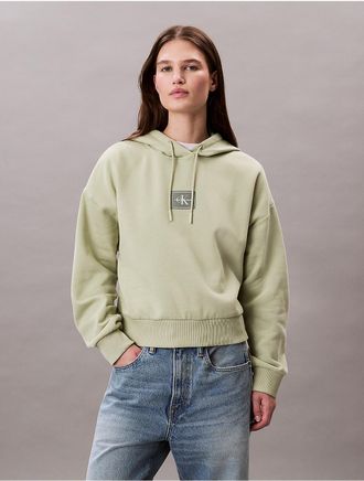 Calvin Klein Jeans Calvin Klein Womens Fleece Logo Patch Cropped Hoodie - Green - XS