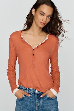 Pilcro Andie 100% Wool Tissue Weight Henley Top