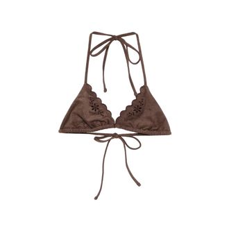 Frankies Bikinis Floral-appliqu&eacute; Scalloped Bikini Top