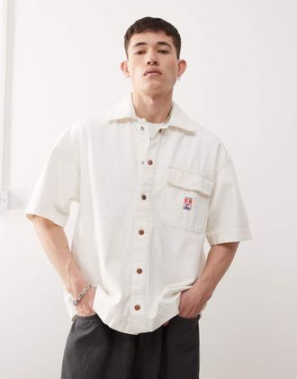 Wrangler Casey Jones - Camicia giacca a maniche corte ampia in twill écru-Neutro