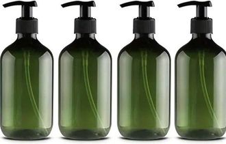 OEM Juego De 3 Botellas Con Dosificador, 500 Ml, Dispensador De Jab&oacute;n De Pl&aacute;stico Negro Con Bamb&uacute; Y Texto, Botella De Champ&uacute; Recargable