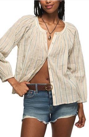 Lucky Brand Ditsy Floral Stretch Cotton Button-Up Top in Light Seashell at Nordstrom, Size X-Small