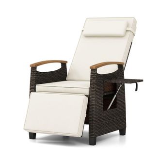 Costway Costway Patio Wicker Recliner Chair Rattan Lounger Adjustable Backrest in White