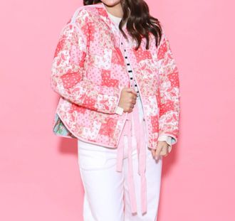 Peach Love California Reversible Cotton Print Quilted Jacket With Bows In Multi